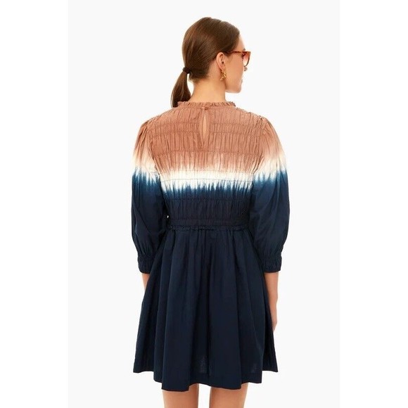 Apiece Apart Aldea Smocked Mini Dress Dipped Shibori Organic Cotton XL NWT’s - Picture 2 of 15